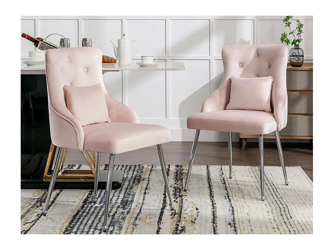 Lot de 6 Chaises rembourrées en velours avec coussin - Rose