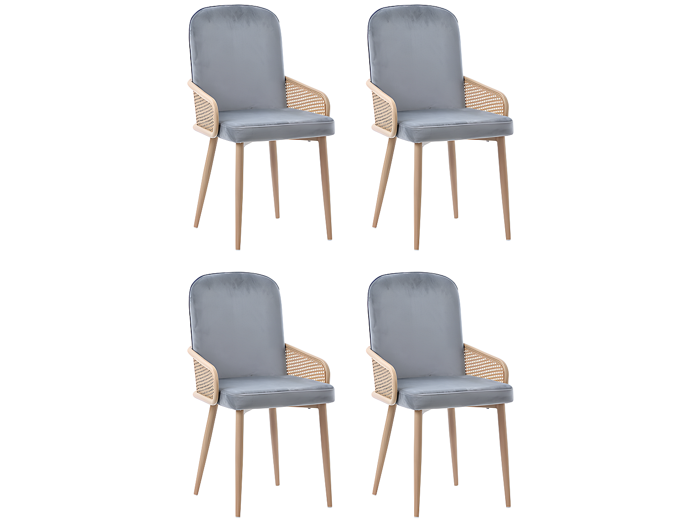 Rotan eetkamerstoelen set van 2, eetkamerstoel voor binnen met rotan rugleuning, stoelen van kunstleer, eetkamerstoel uit het midden van de eeuw voor keuken, eetkamer, poten van zwart metaal