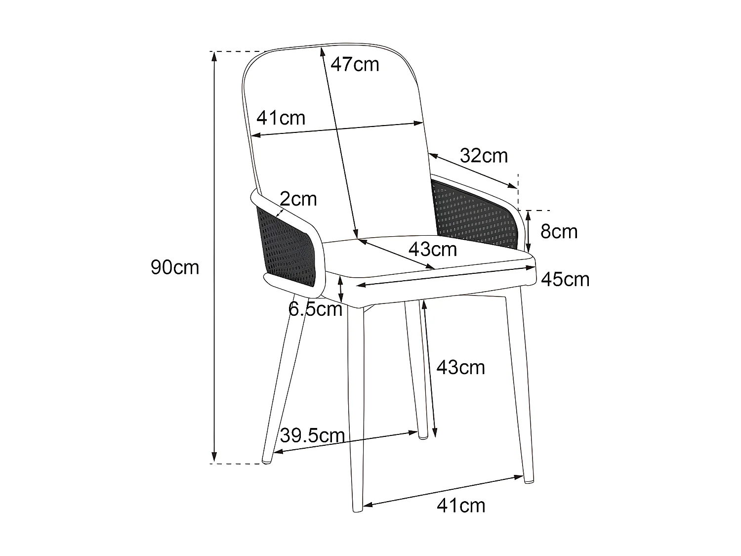 Lot de 4 Chaises en Velours avec accoudoirs en Rotin - 4 pieds en métal naturel - Gris