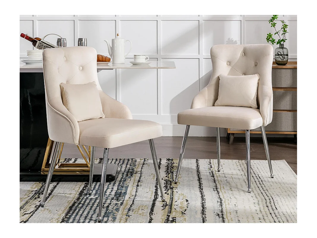 Lot de 4 Chaises rembourrées en velours avec coussin - Beige