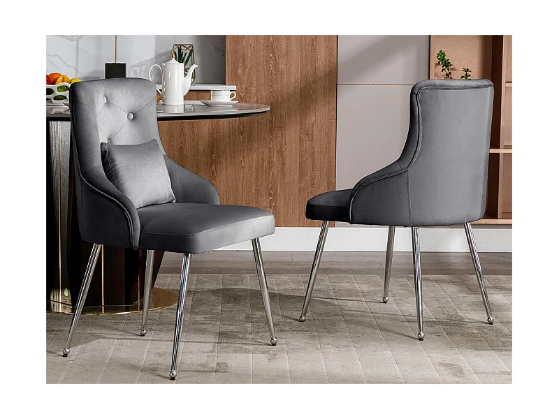 Set mit 6 samtgepolsterten Stühlen mit Kissen – Grau