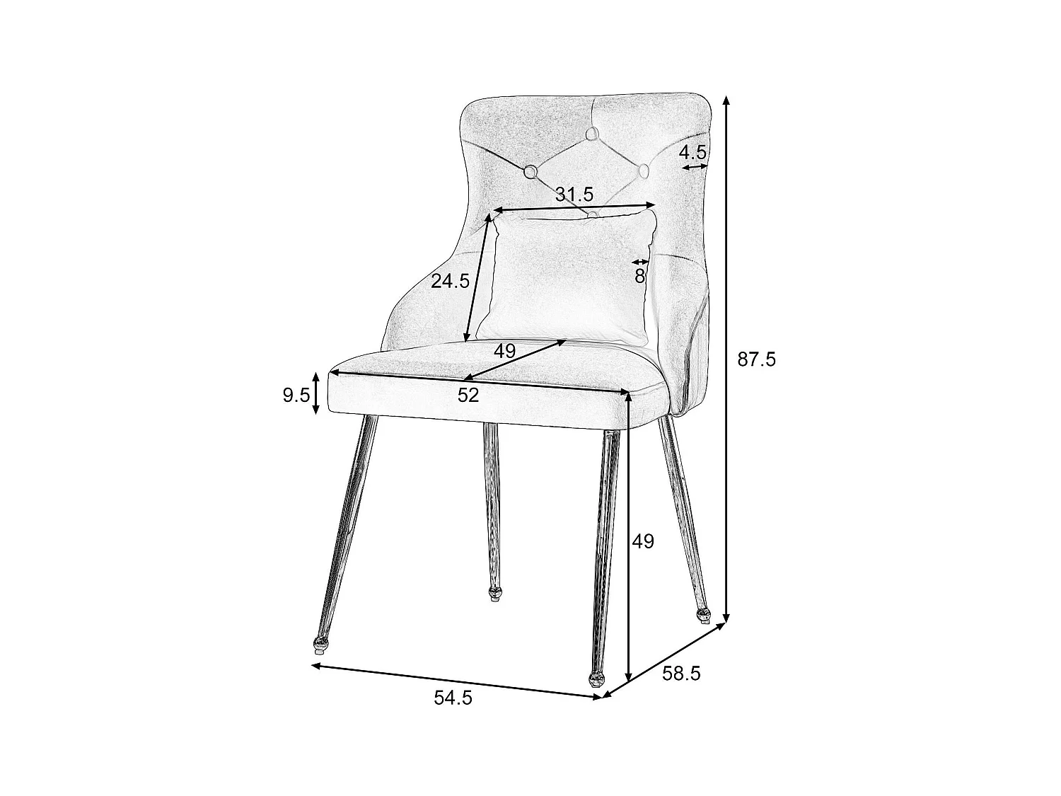 Set mit 6 samtgepolsterten Stühlen mit Kissen – Grau