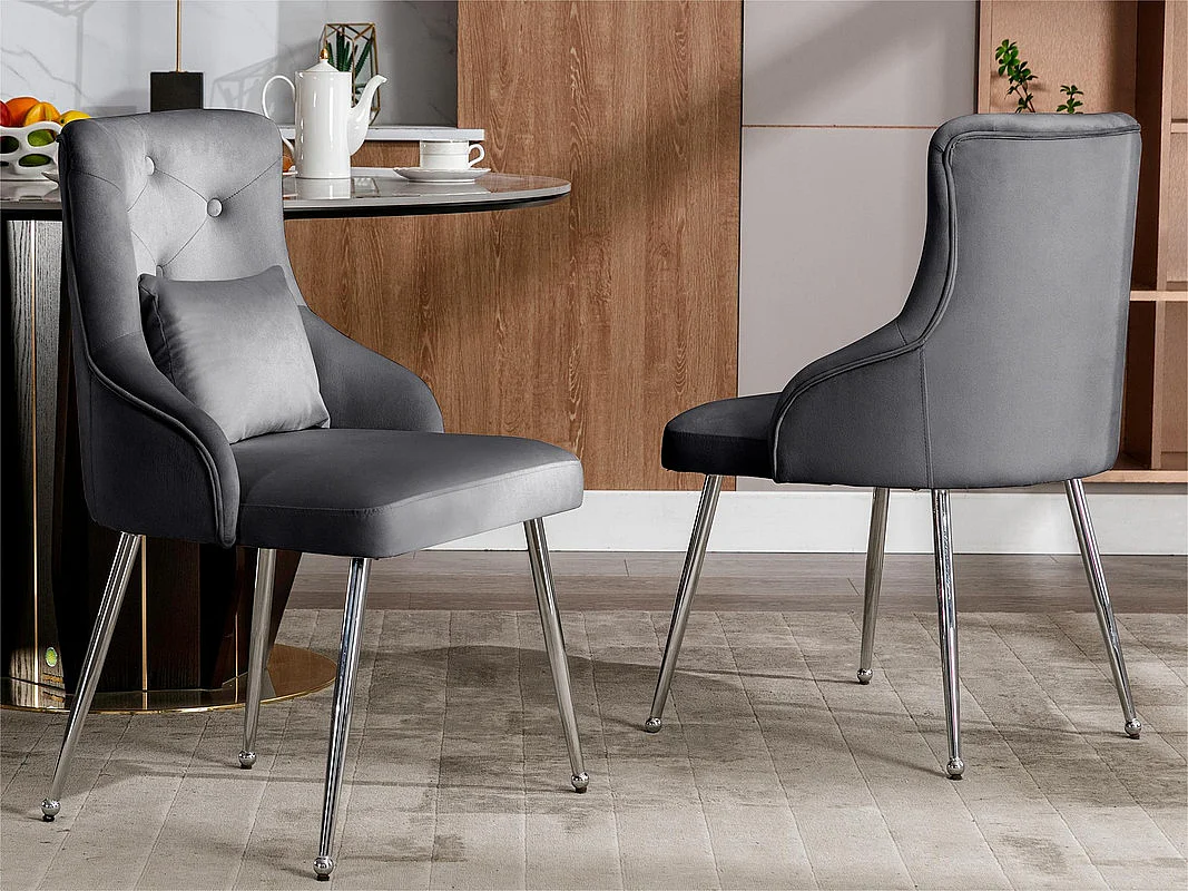 Set di 4 sedie imbottite in velluto con cuscino - Grigio