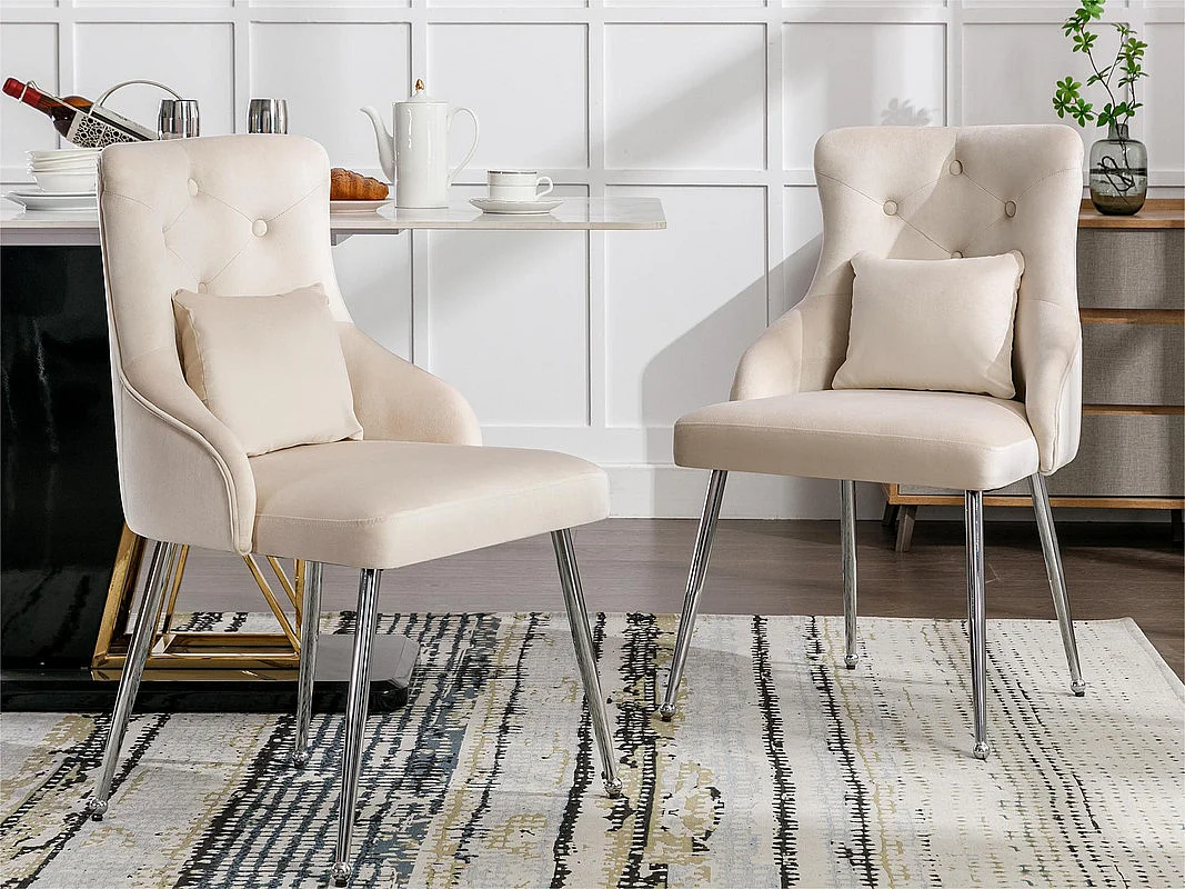 Set van 6 fluweel beklede stoelen met kussen - Beige