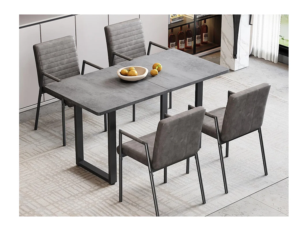 Set van 4 Kunstleren stoelen met armleuningen - metalen poten - Grijs