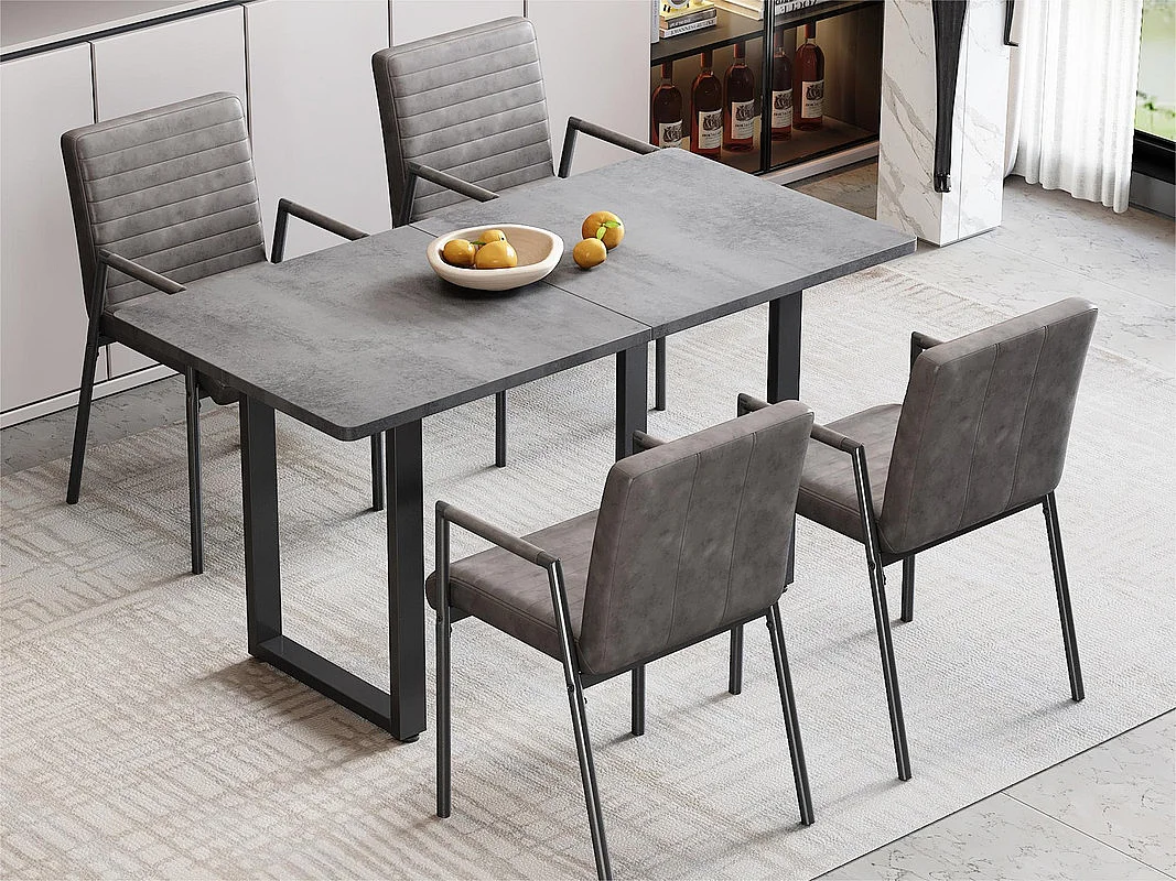 Set van 4 Kunstleren stoelen met armleuningen - metalen poten - Grijs