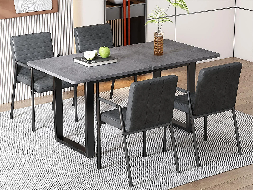 Set van 4 Kunstleren stoelen met armleuningen - metalen poten - Zwart