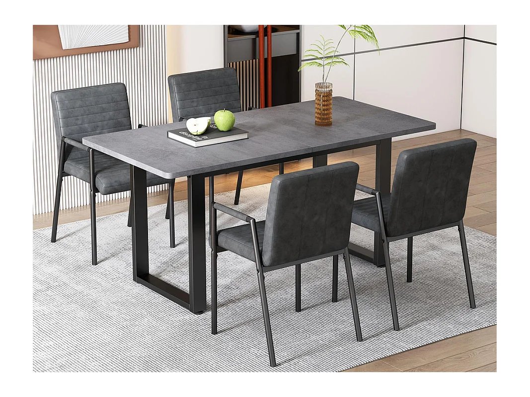 Lot de 4 Chaises en similicuir avec accoudoirs - pieds en métal - Noir