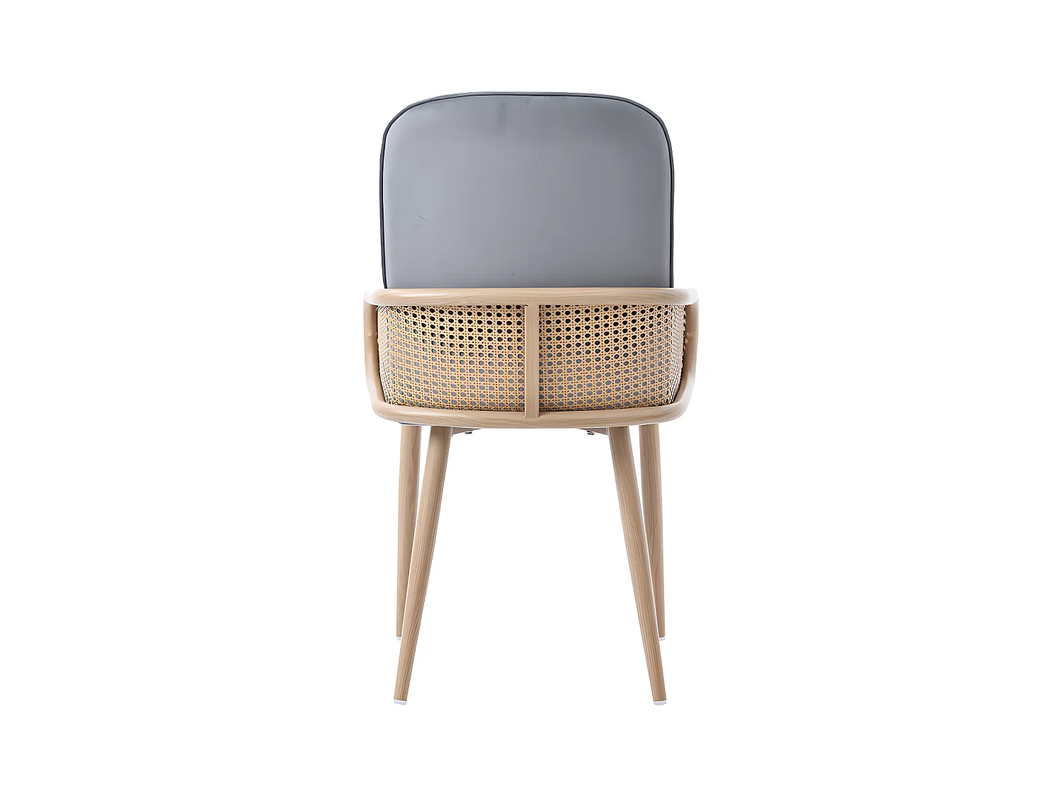 Lot de 6 Chaises en Velours avec accoudoirs en Rotin - 4 pieds en métal naturel - Gris