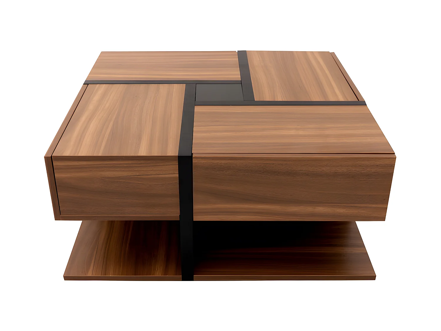 Salontafel - 4 lades - opbergruimte onderaan - 78x78x36cm - Naturel