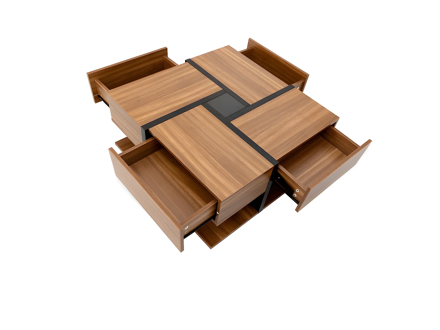 Salontafel - 4 lades - opbergruimte onderaan - 78x78x36cm - Naturel