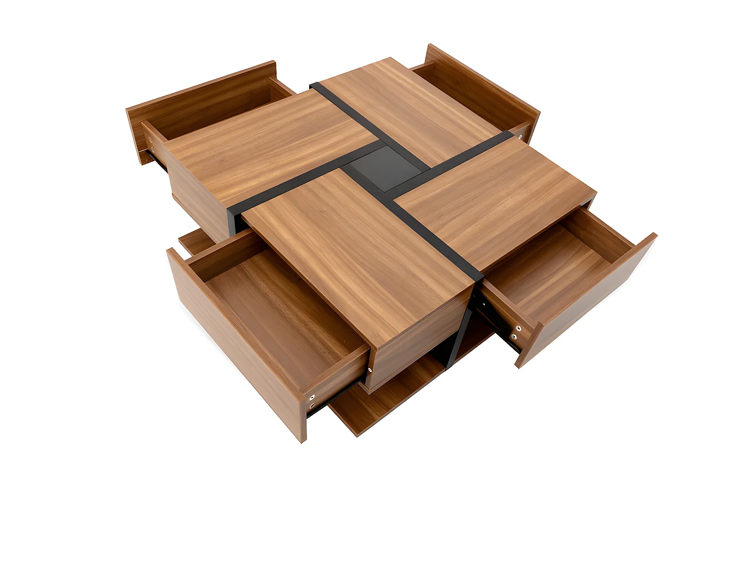 Couchtisch – 4 Schubladen – Stauraum unten – 78 x 78 x 36 cm – Natur