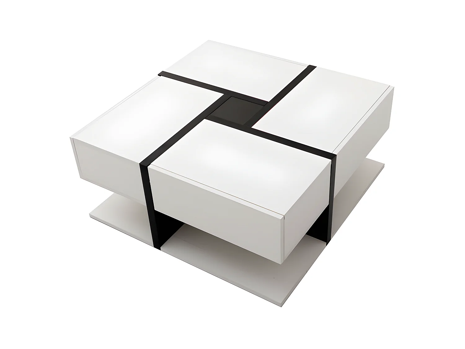 Mesa de centro - 4 cajones - espacio de almacenamiento en la parte inferior - 78x78x36cm - Blanco y negro