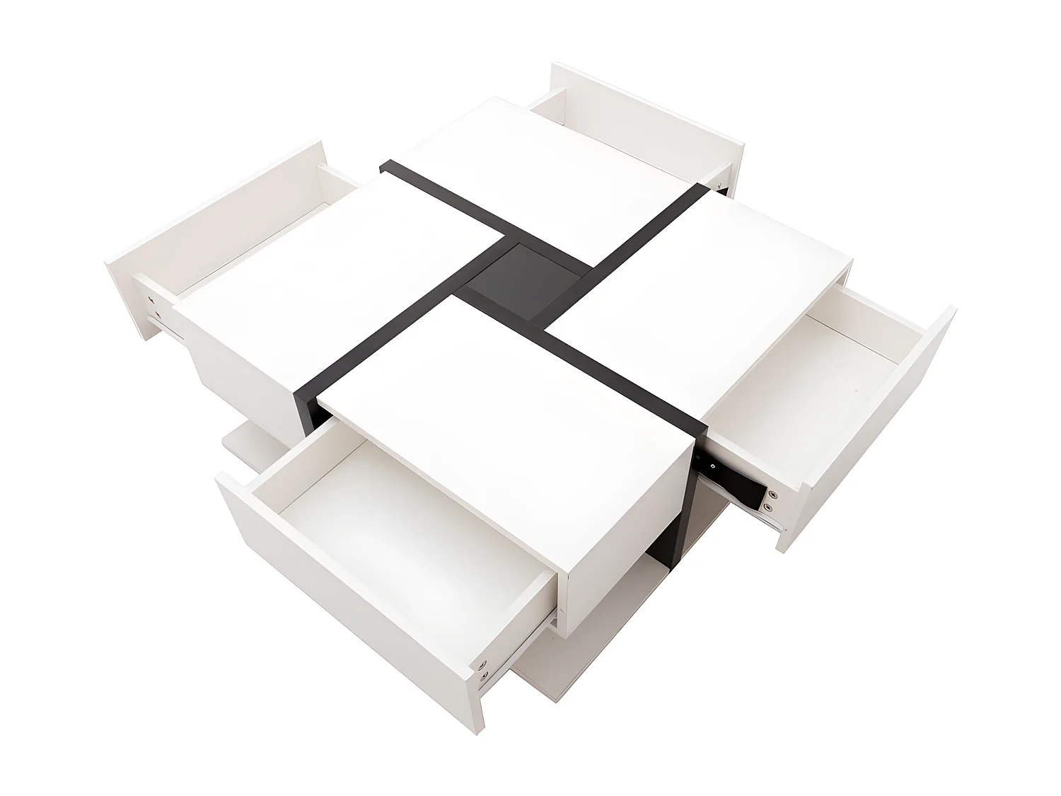 Mesa de centro - 4 cajones - espacio de almacenamiento en la parte inferior - 78x78x36cm - Blanco y negro
