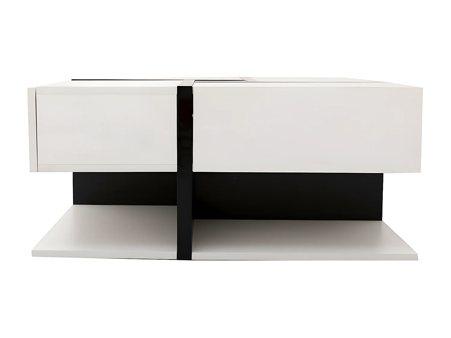 Table basse - 4 tiroirs - espace de rangement en bas - 78x78x36cm - Blanc & Noir