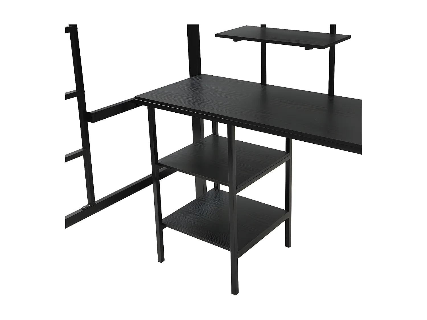 Lit mezzanine 90x200 cm - avec bureau et étagères - cadre en fer - Noir