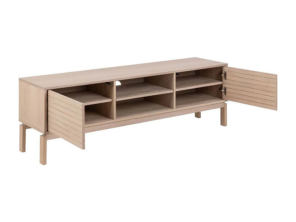 Linley table TV 2 portes, 2 tablettes plaqué chêne.