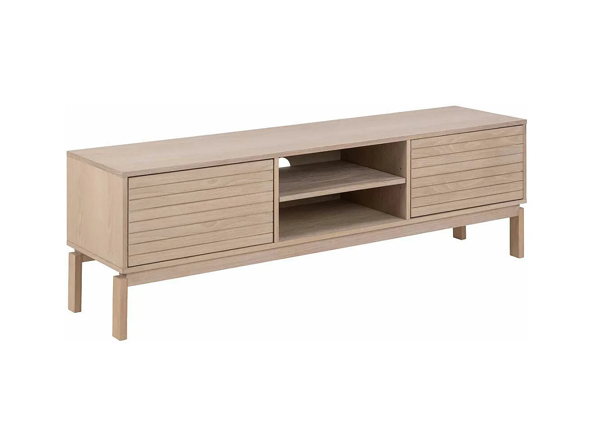 Linley table TV 2 portes, 2 tablettes plaqué chêne.
