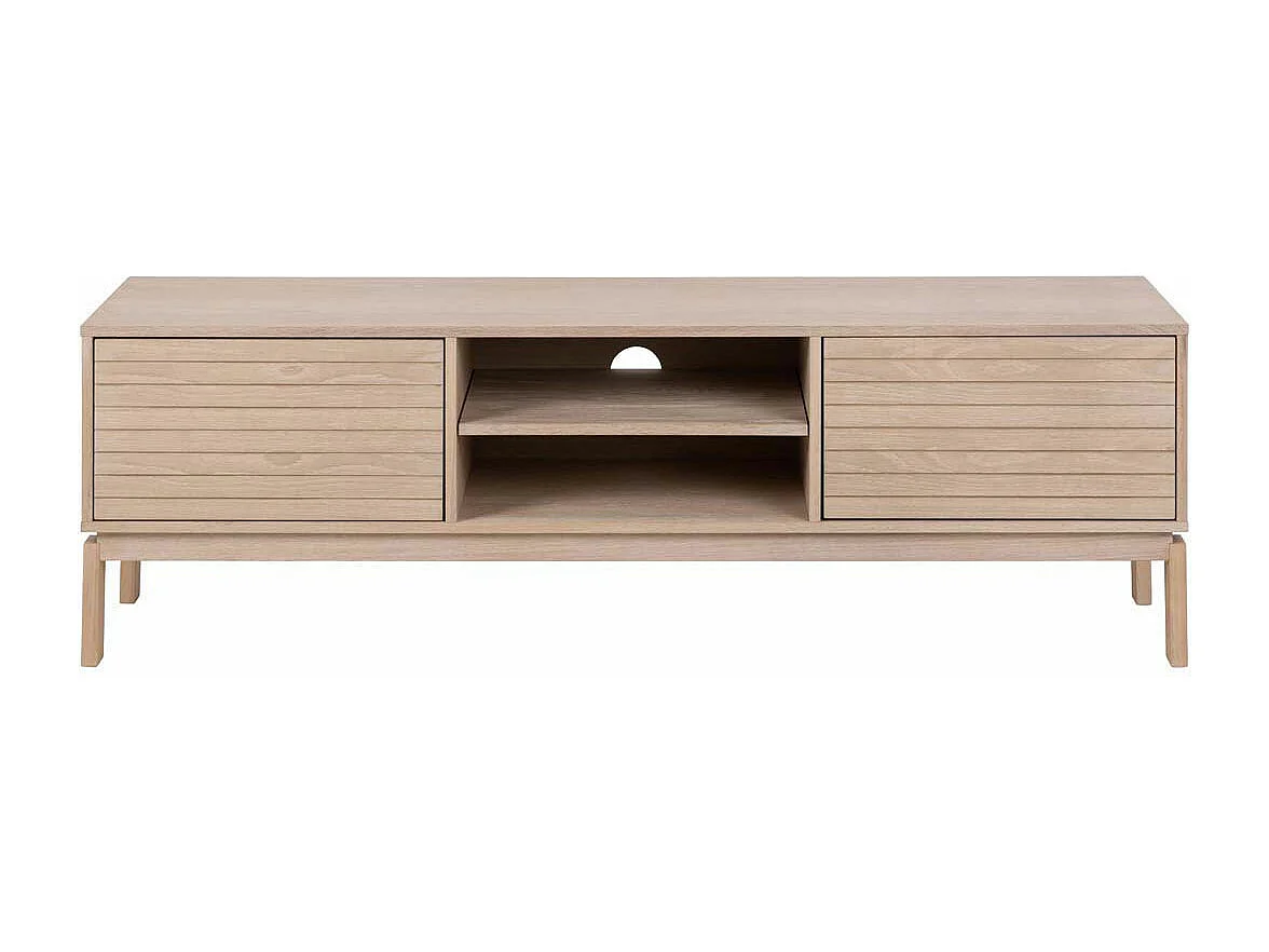 Linley table TV 2 portes, 2 tablettes plaqué chêne.