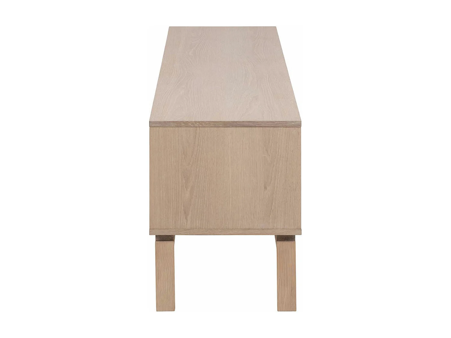 Linley table TV 2 portes, 2 tablettes plaqué chêne.