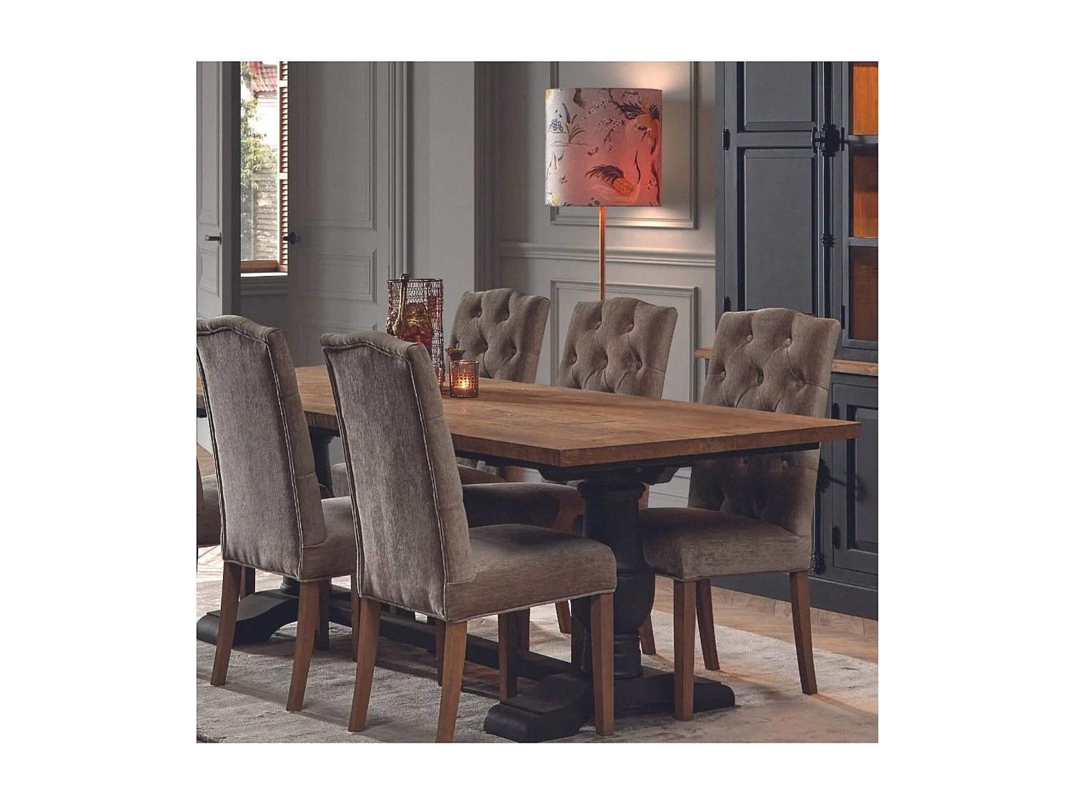 Table à manger rectangulaire en teck piétement noir poutre L220 - DALILA