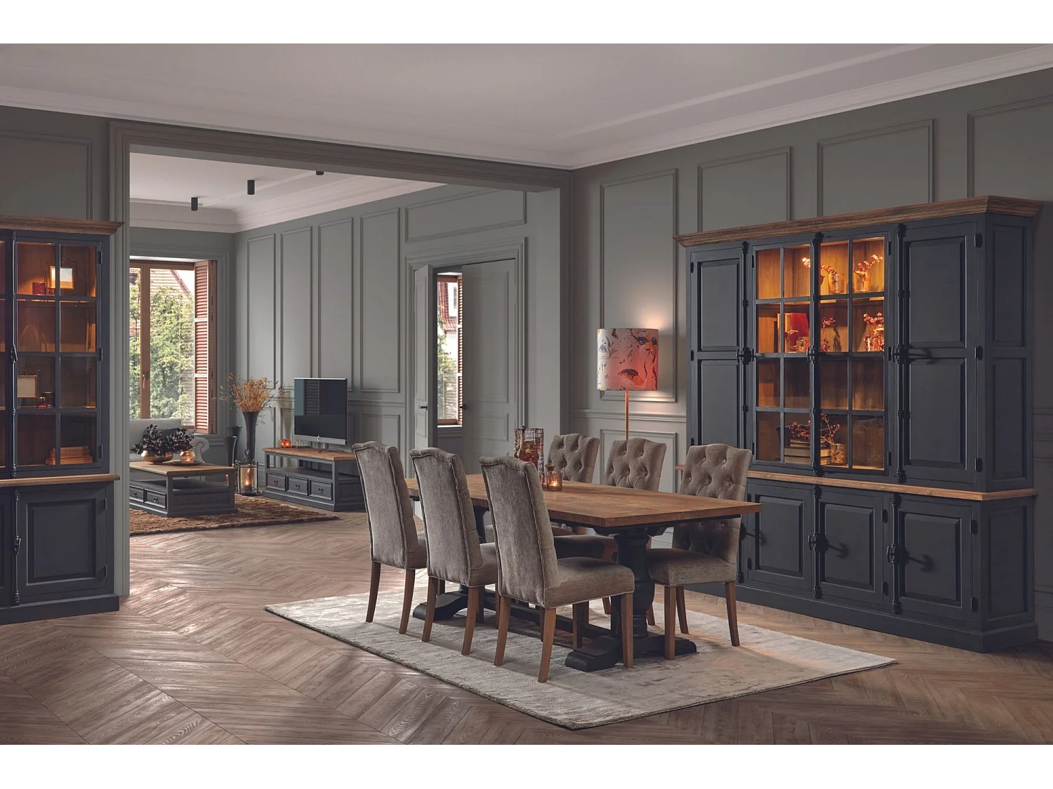 Table à manger rectangulaire en teck piétement noir poutre L220 - DALILA