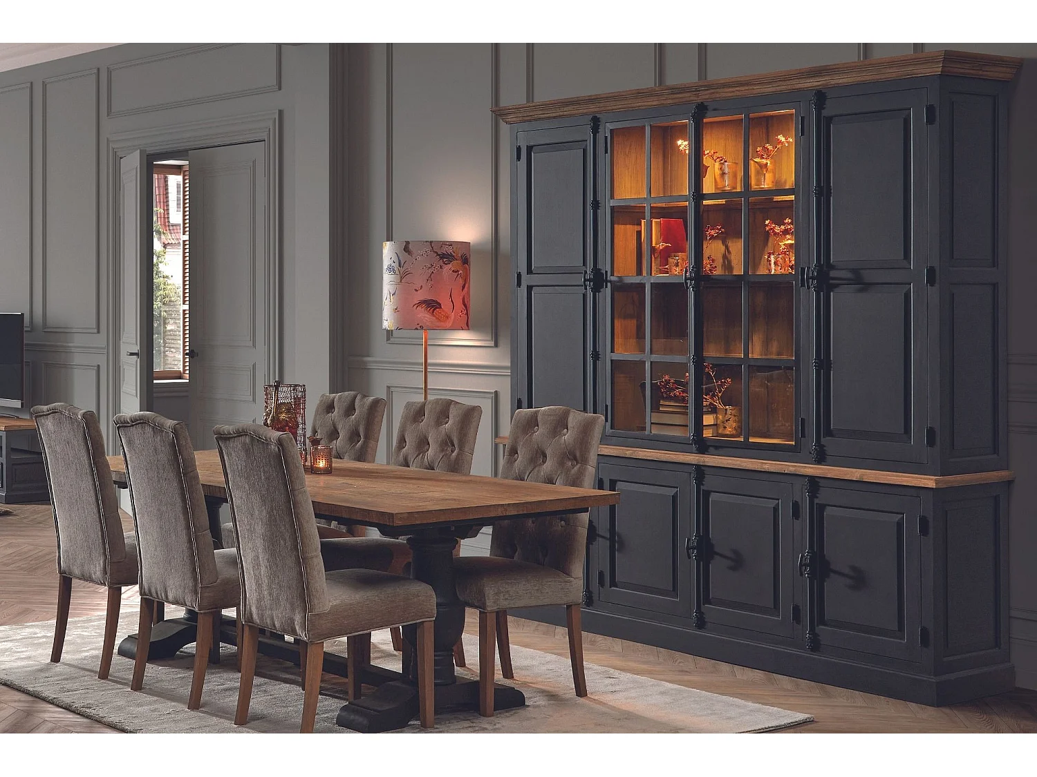 Table à manger rectangulaire en teck piétement noir poutre L220 - DALILA