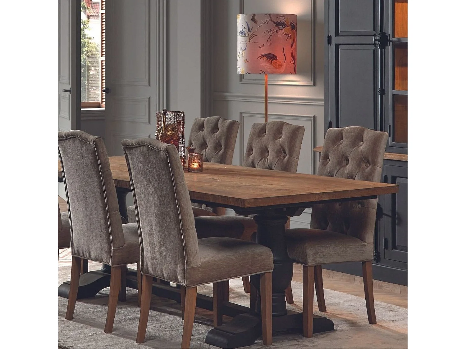 Table à manger rectangulaire en teck piétement noir poutre L220 - DALILA