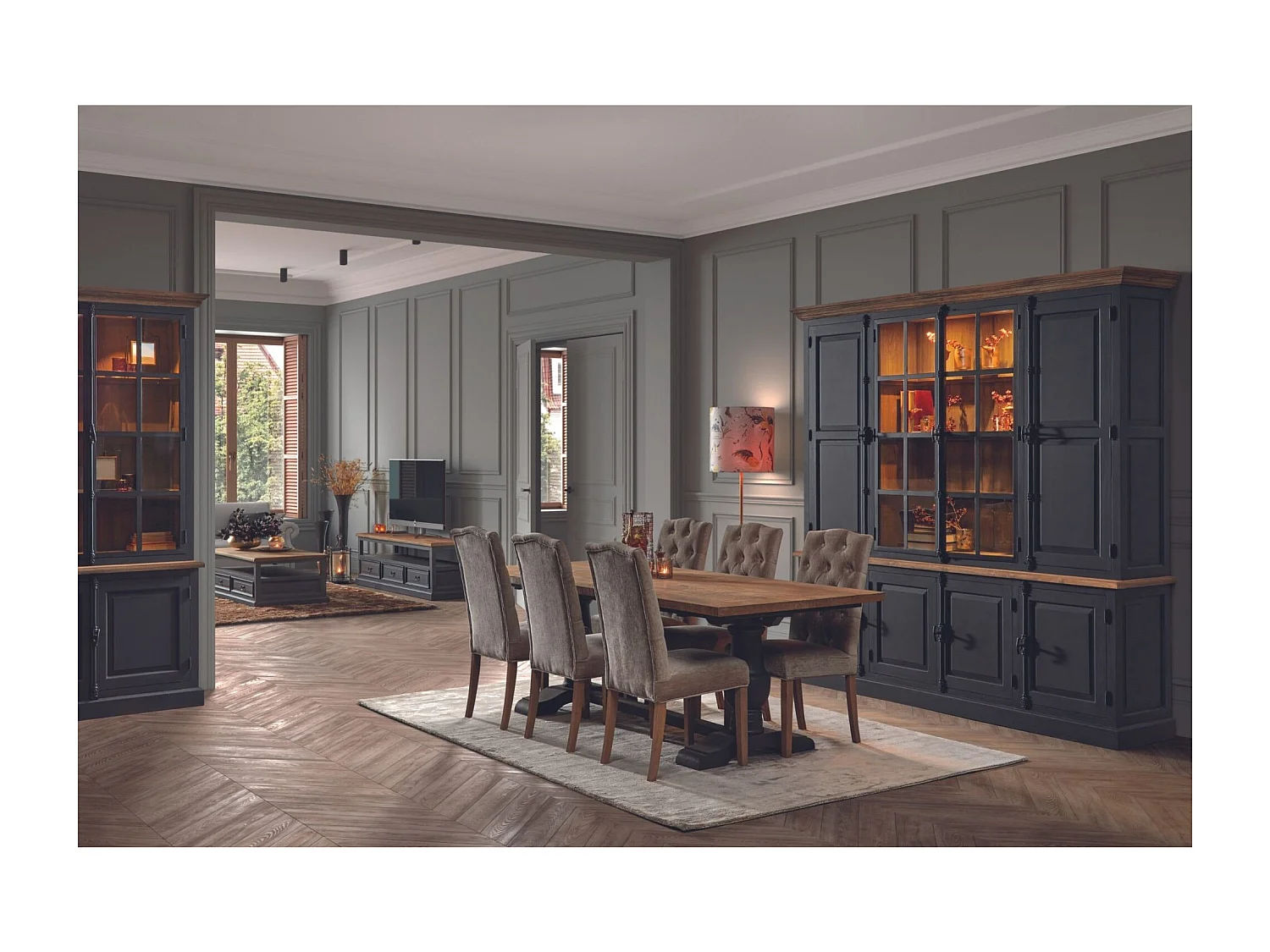 Table à manger rectangulaire en teck piétement noir poutre L220 - DALILA