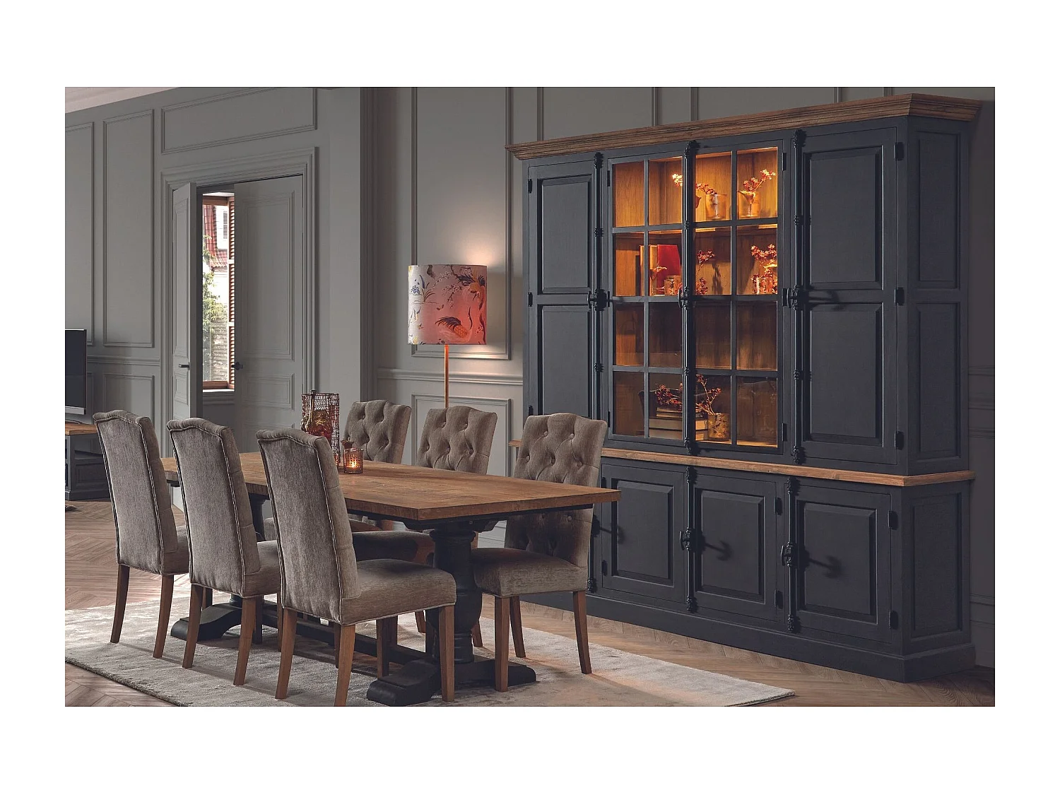 Table à manger rectangulaire en teck piétement noir poutre L220 - DALILA