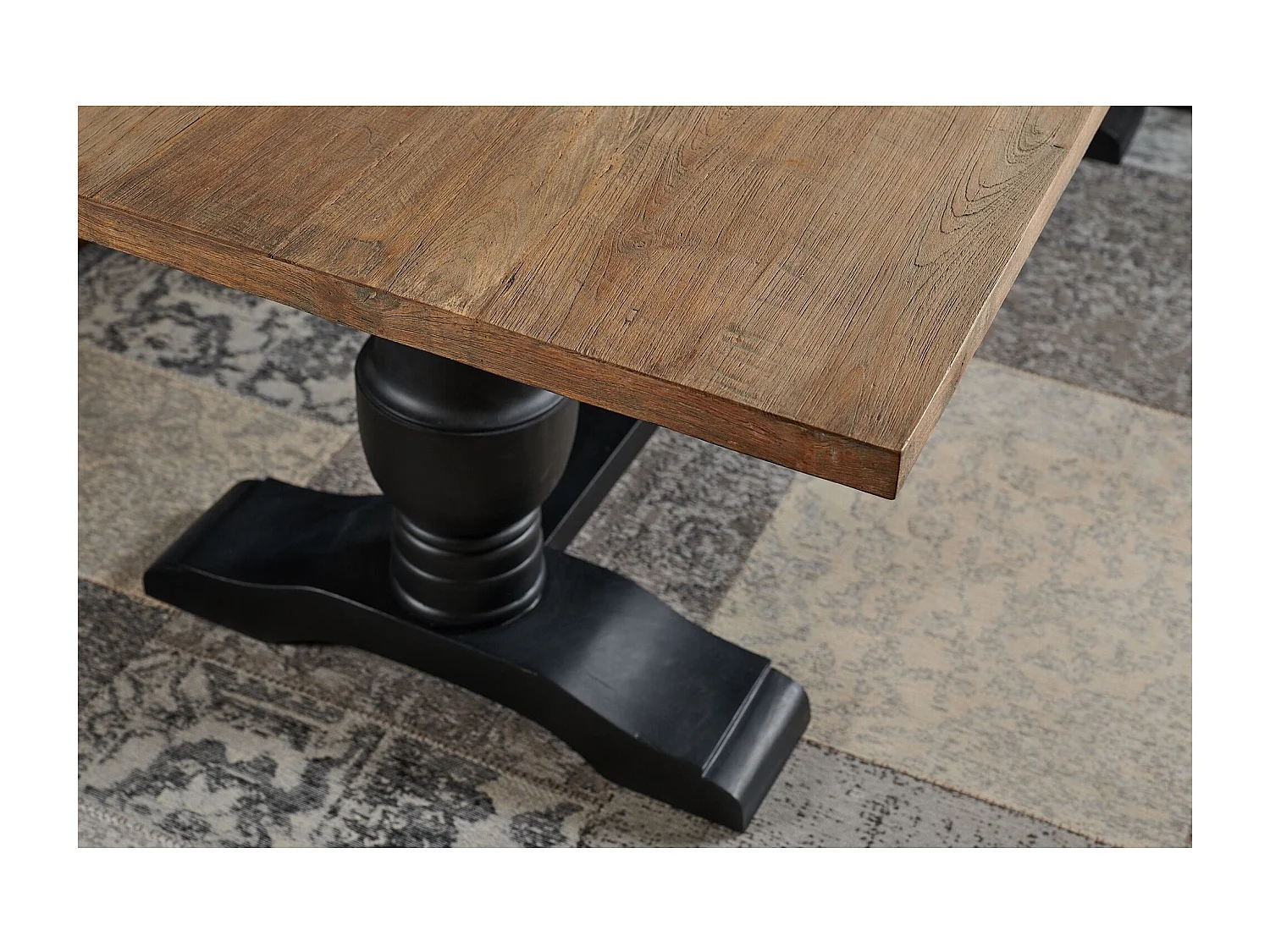 Table à manger rectangulaire en teck piétement noir poutre L220 - DALILA