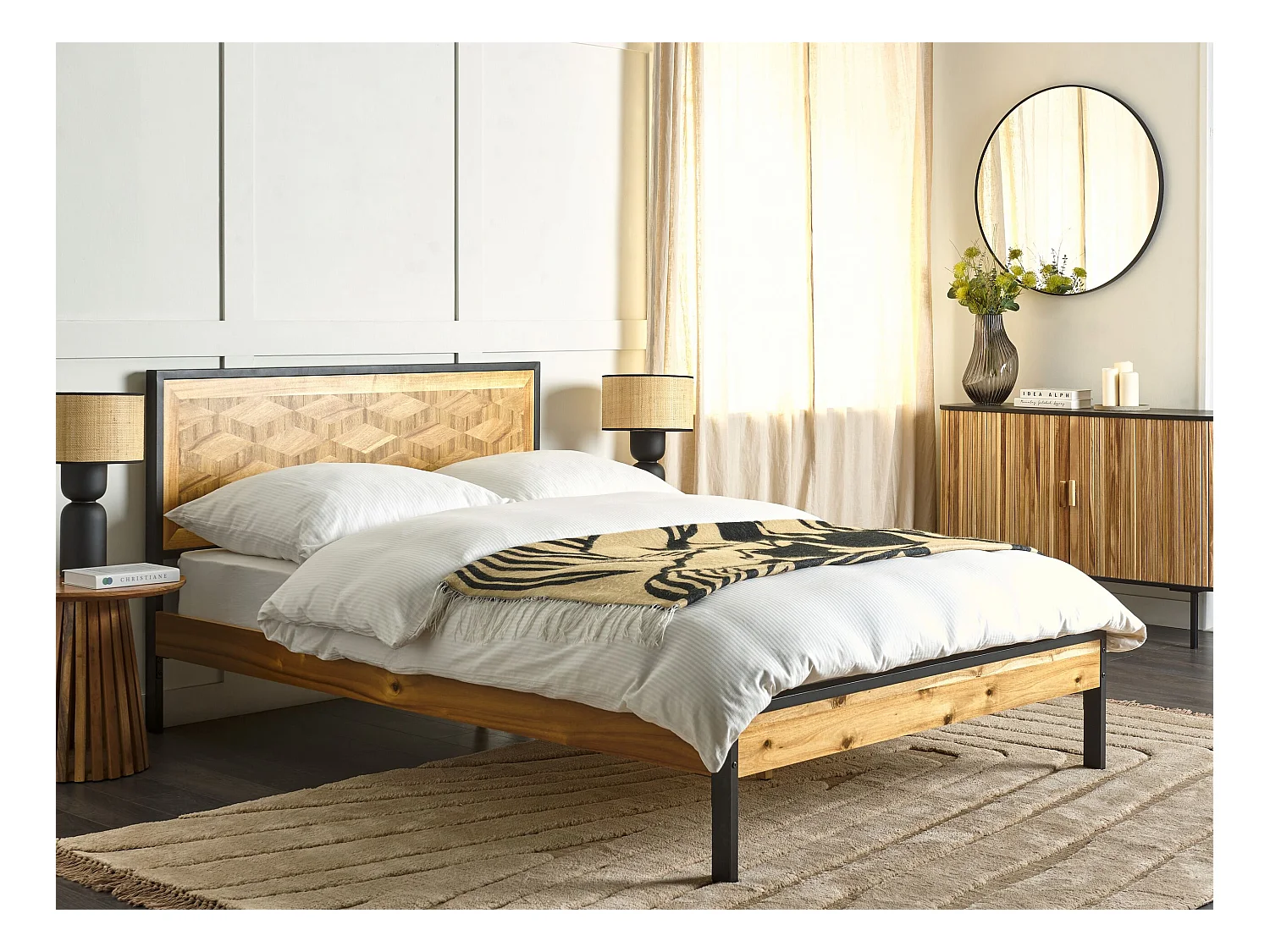 Lit avec sommier ERVILLERS 140 x 200 cm Acacia naturel