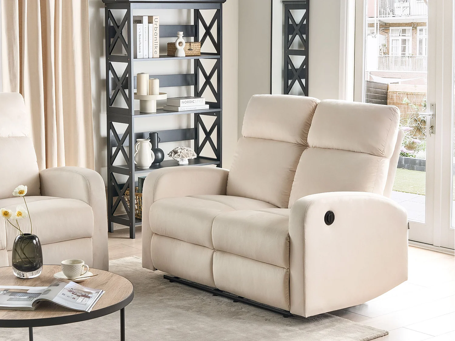 Canapé relax électrique VERDAL Velours Blanc cassé 2 places