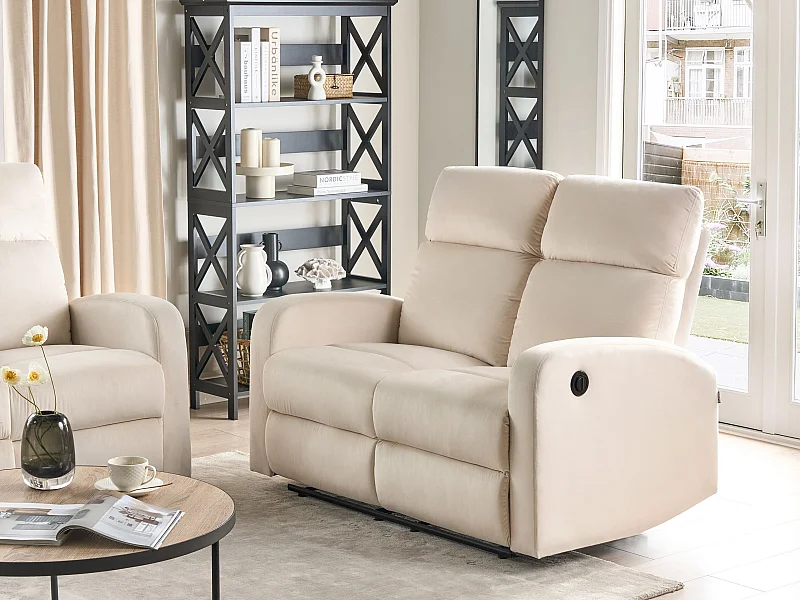 Canapé relax électrique 2 places VERDAL Velours Blanc cassé