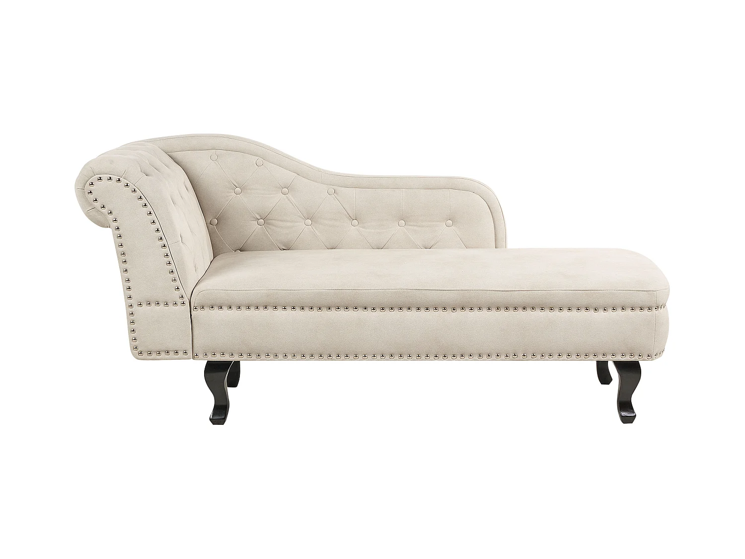 Chaise longue fluweel lichtbeige linkszijdig NIMES