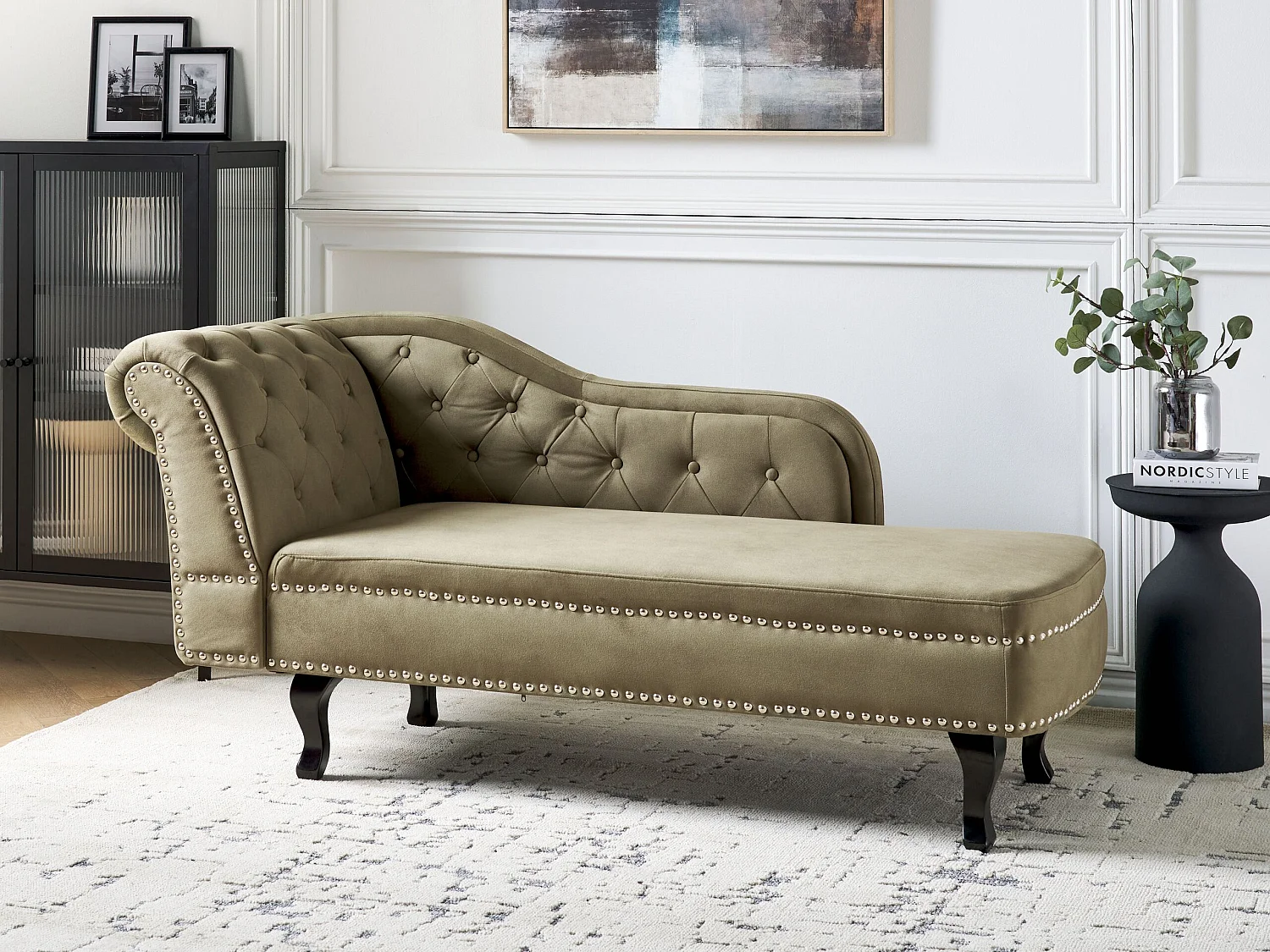 Chaise longue côté droite NIMES Velours Vert olive