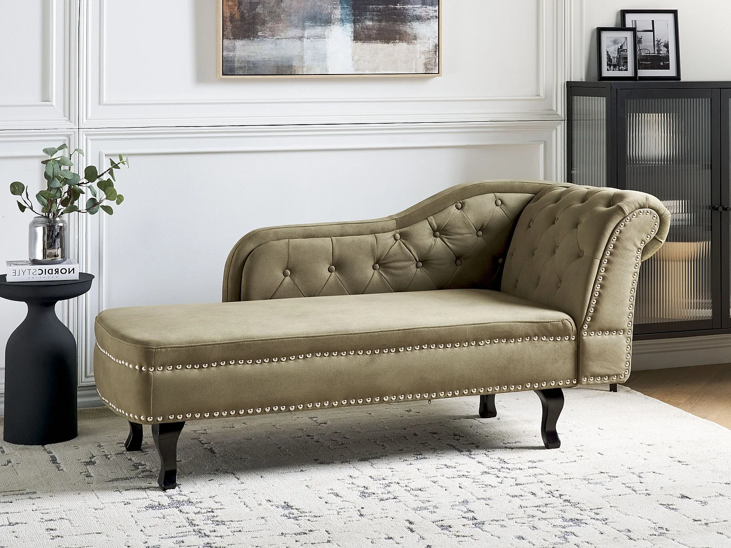 Rechtszijdige chaise longue NIMES Fluweel Olijfgroen