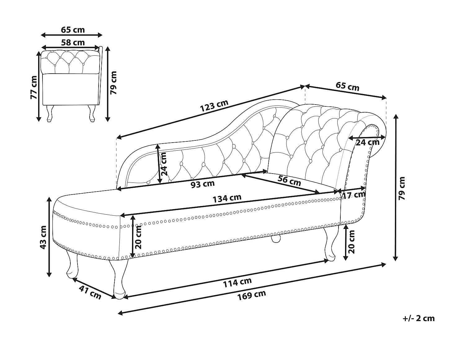 Rechtszijdige chaise longue NIMES Fluweel Olijfgroen