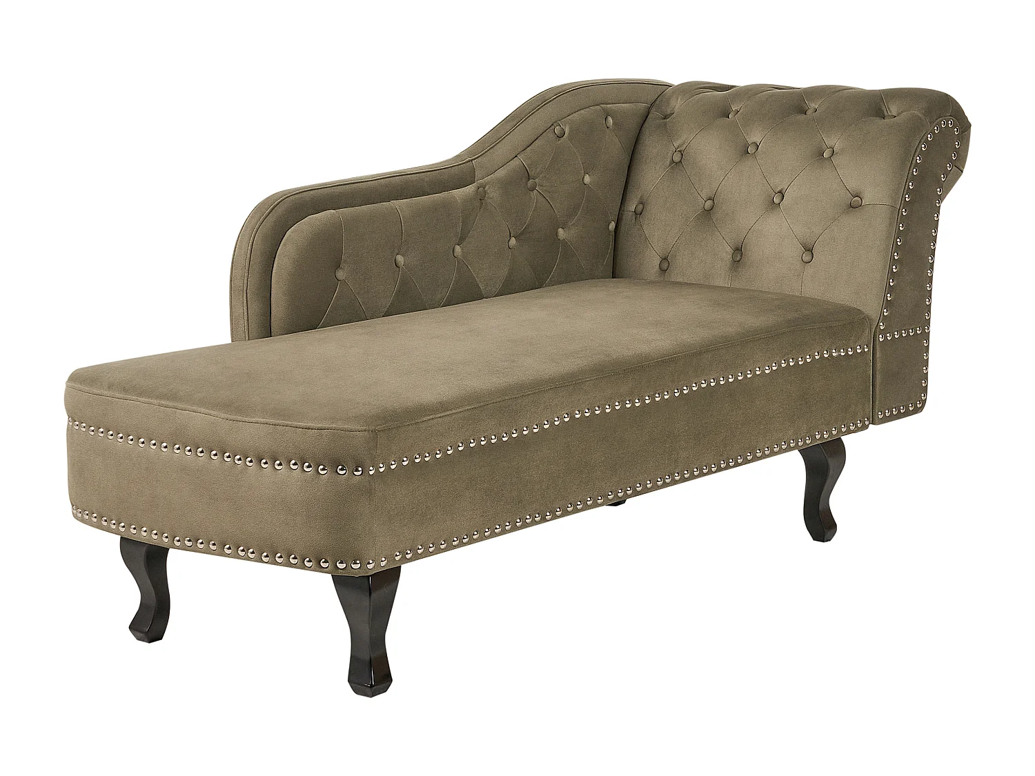 Chaise longue en velours côté gauche vert olive NIMES