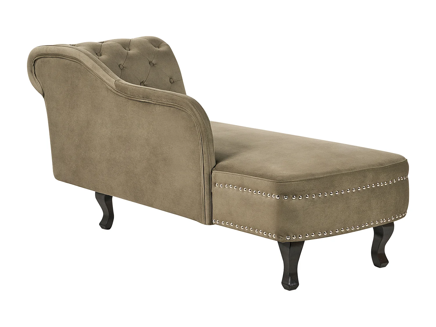Chaise longue en velours côté gauche vert olive NIMES