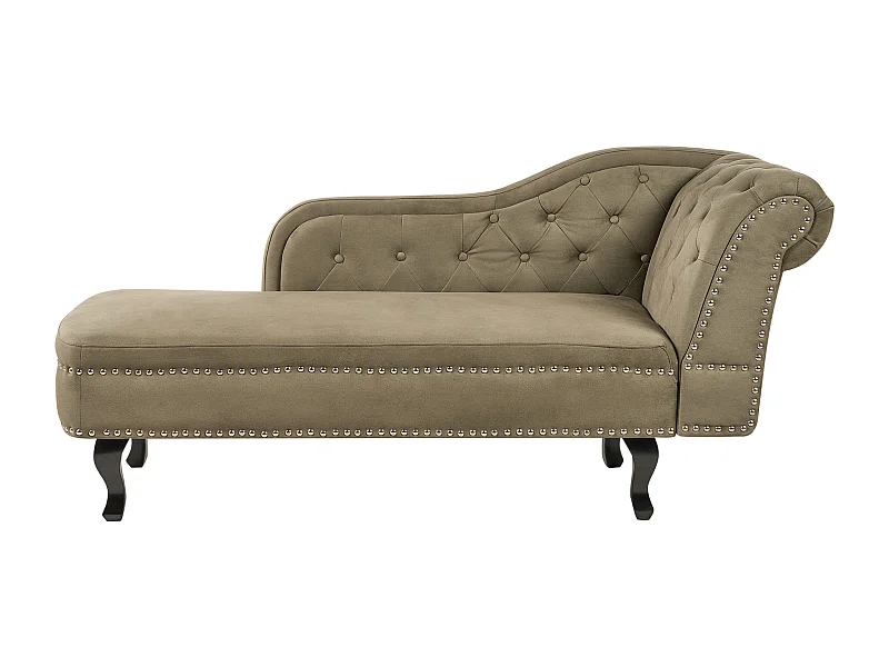 Chaise longue en velours côté gauche vert olive NIMES