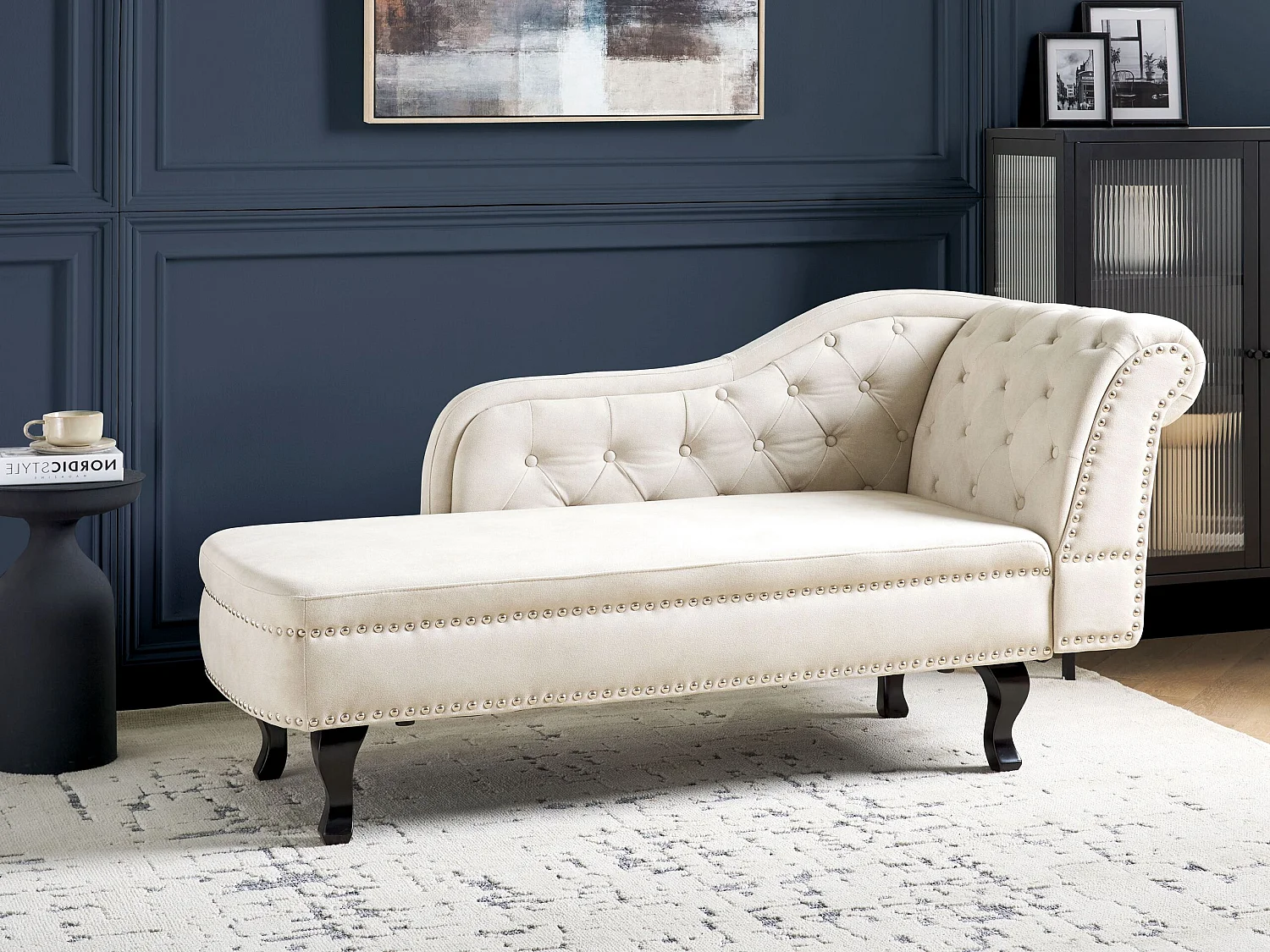 Chaise longue en velours côté gauche beige clair NIMES