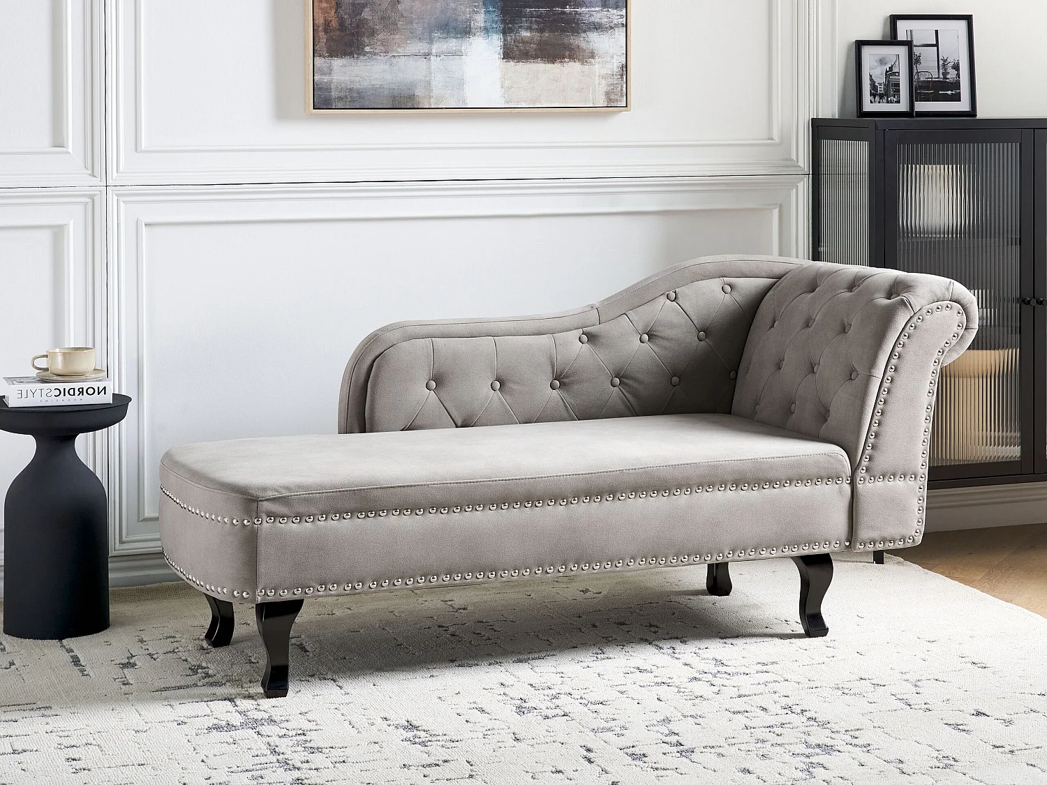 Rechtszijdige chaise longue NIMES Fluweel Taupe