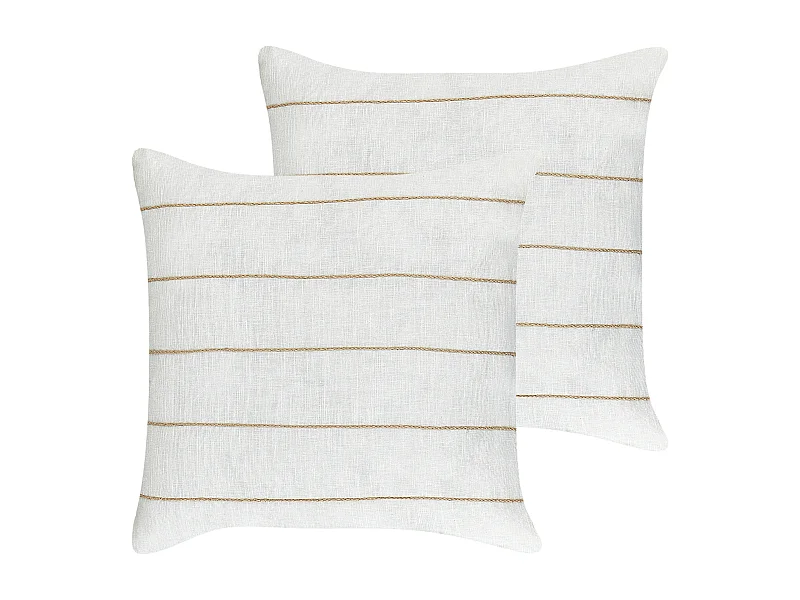 Dekokissen 2er Set Leinen weiß / beige gestreift 50 x 50 cm quadratisch Milas