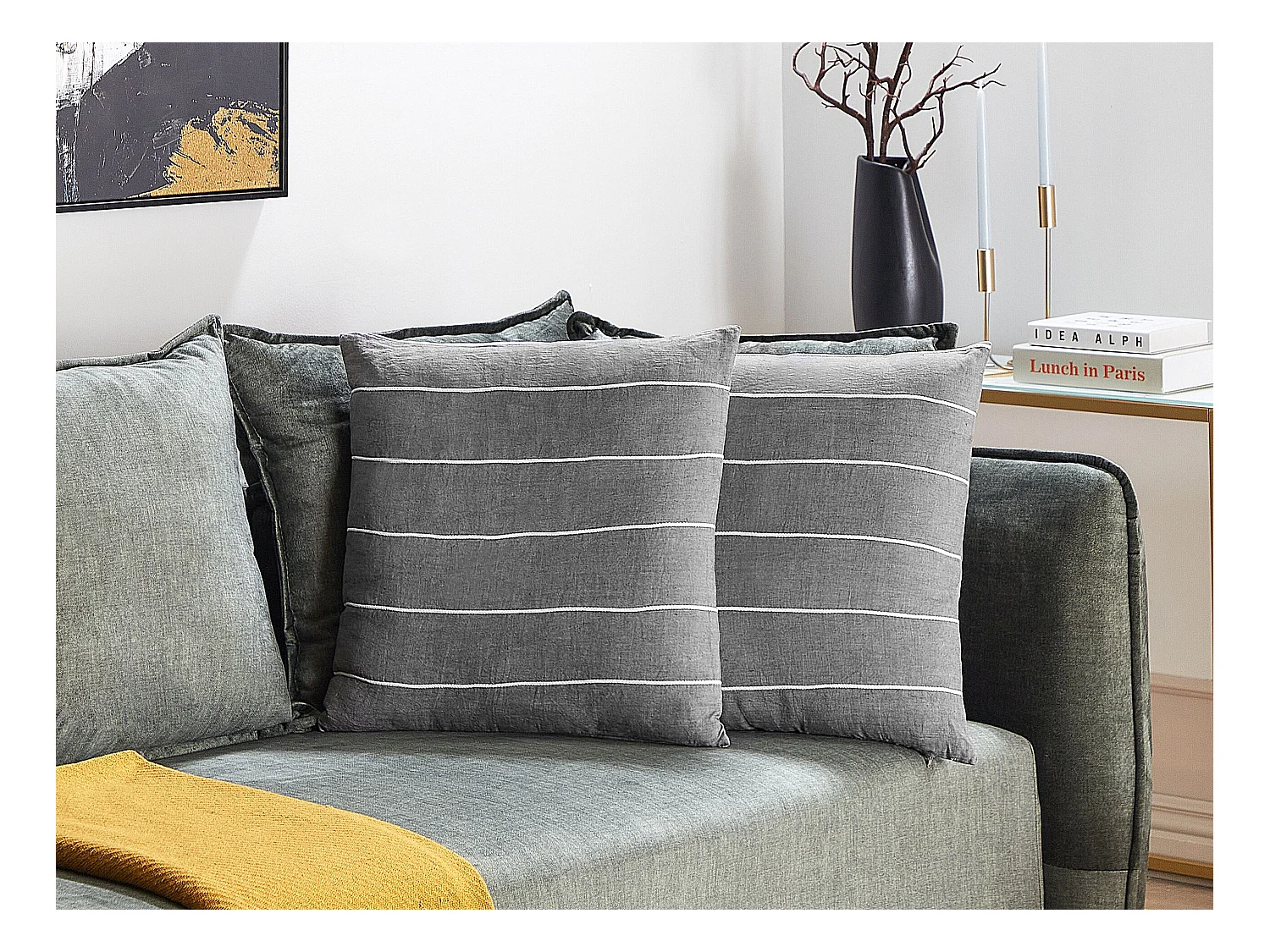 Dekokissen 2er Set Leinen grau / weiß gestreift 50 x 50 cm quadratisch Milas