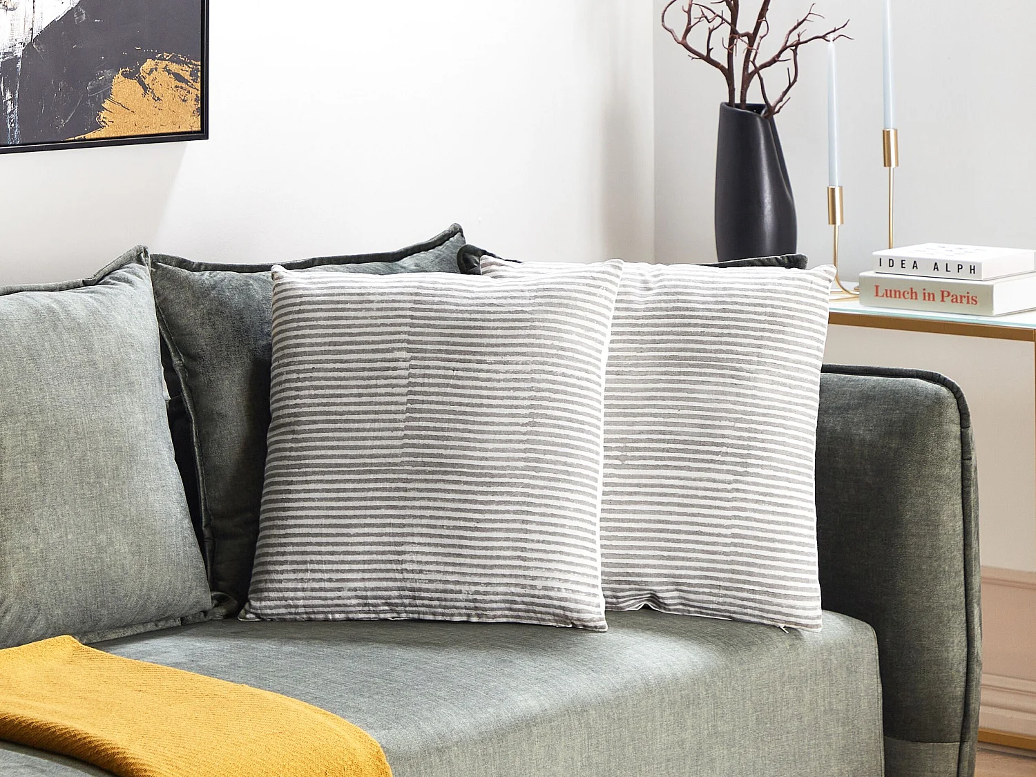 Lot de 2 coussins décoratifs KANPAS Lin 50 x 50 cm Gris À rayure