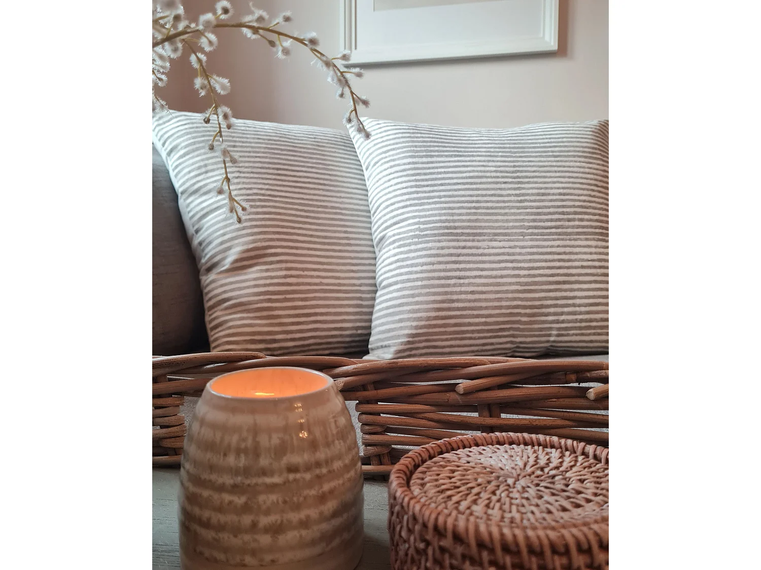 Lot de 2 coussins décoratifs KANPAS Lin 50 x 50 cm Gris À rayure