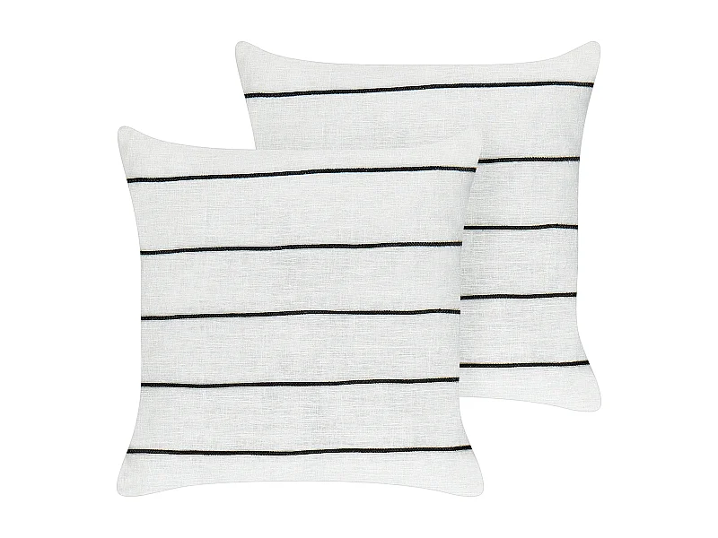 Lot de 2 coussins décoratifs MILAS Lin 50 x 50 cm Noir/blanc À rayure