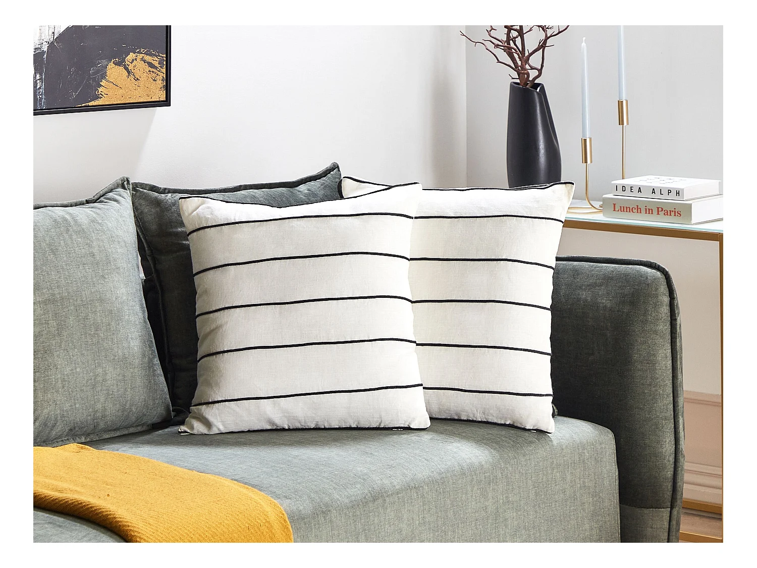 Zestaw 2 poduszek dekoracyjnych MILAS Len 50 x 50 cm Czarny/ biały W paski