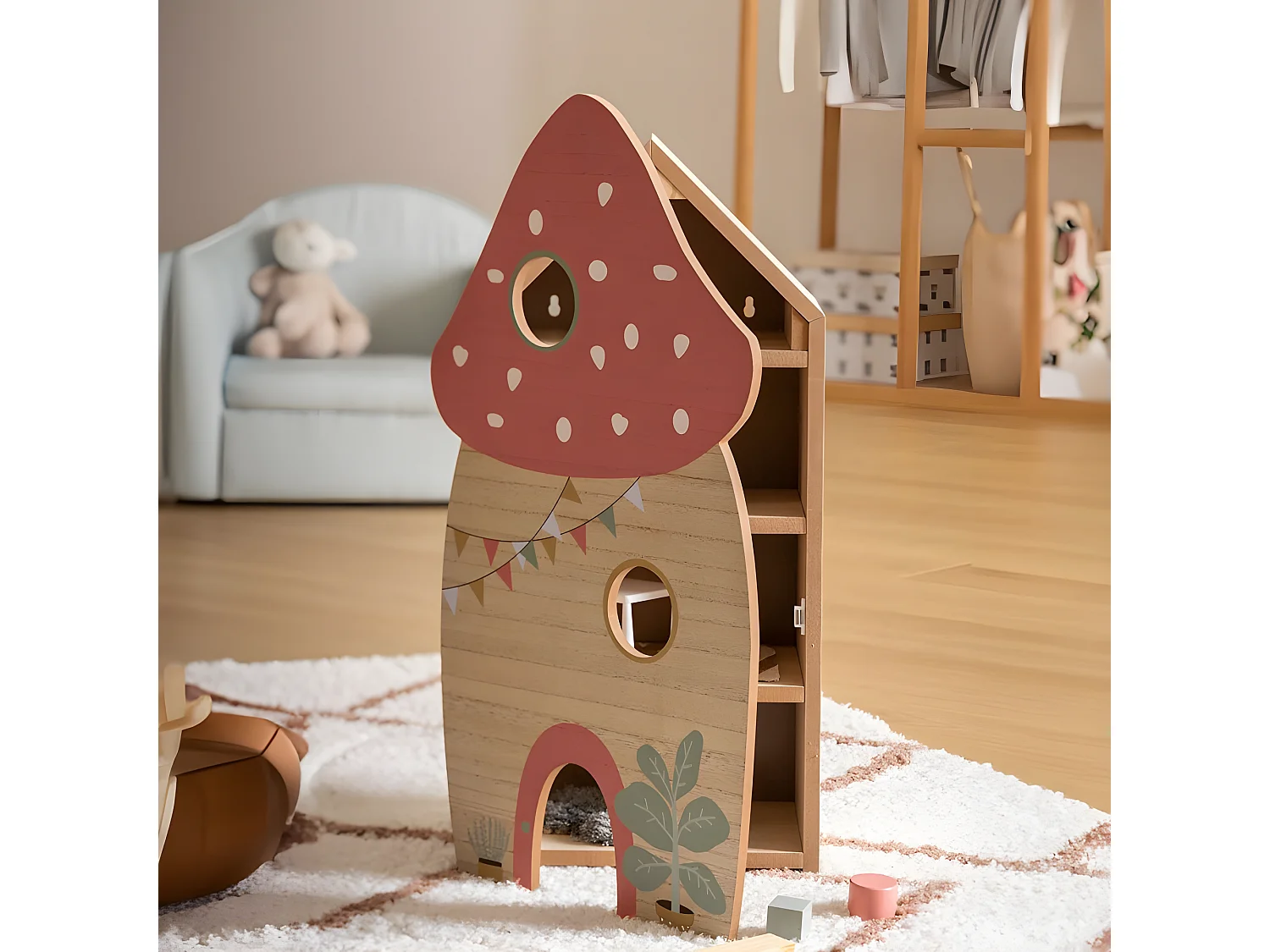 Caja con estantes MDF rojo 60x33x19cm